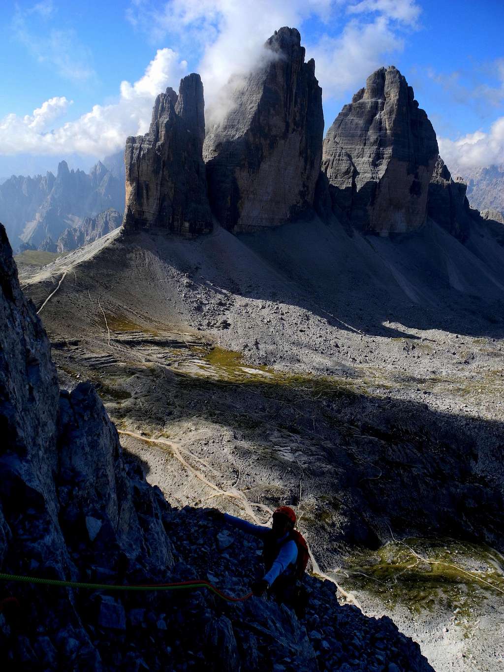 The stunning Tre Cime di Lavaredo seen from Paterno NW ridge