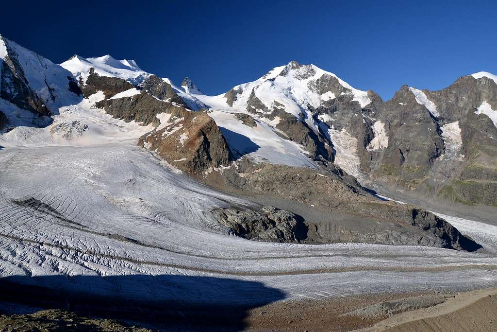 View over the Pers glacier to Bellavista and Piz Bernina