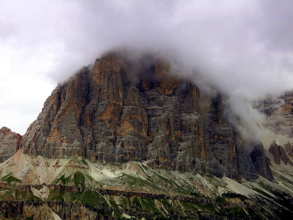Tofana di Rozes surrounded by clouds from Cinque Torri