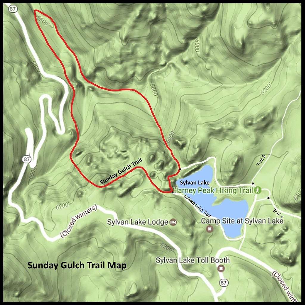 Map for Sunday Gulch Trail