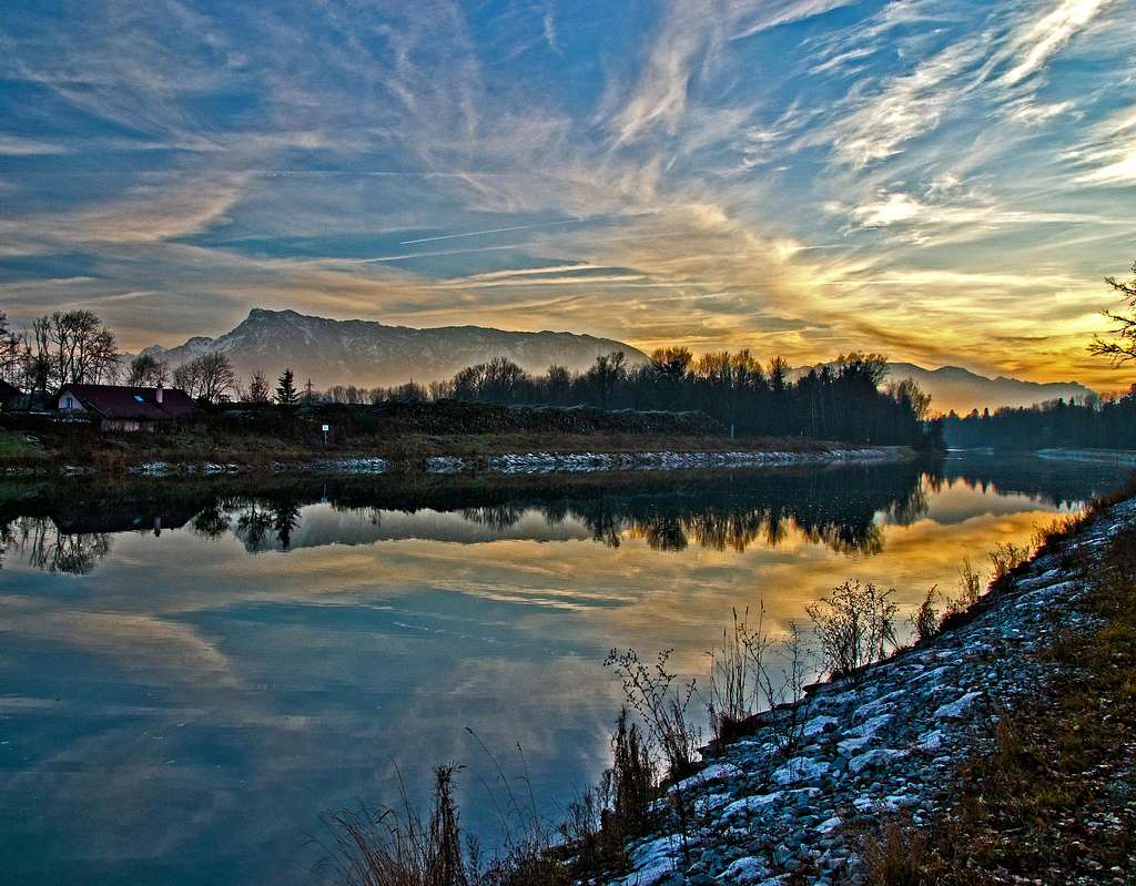 Sunset at the Saalach river