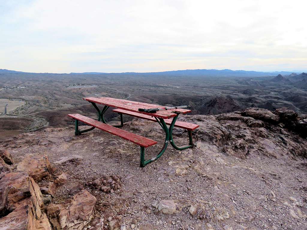 Picnic table on the summit of Lizard Peak