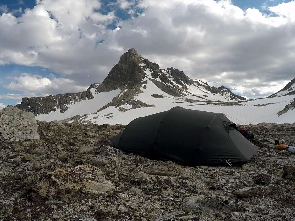 tent in front of bastion peak