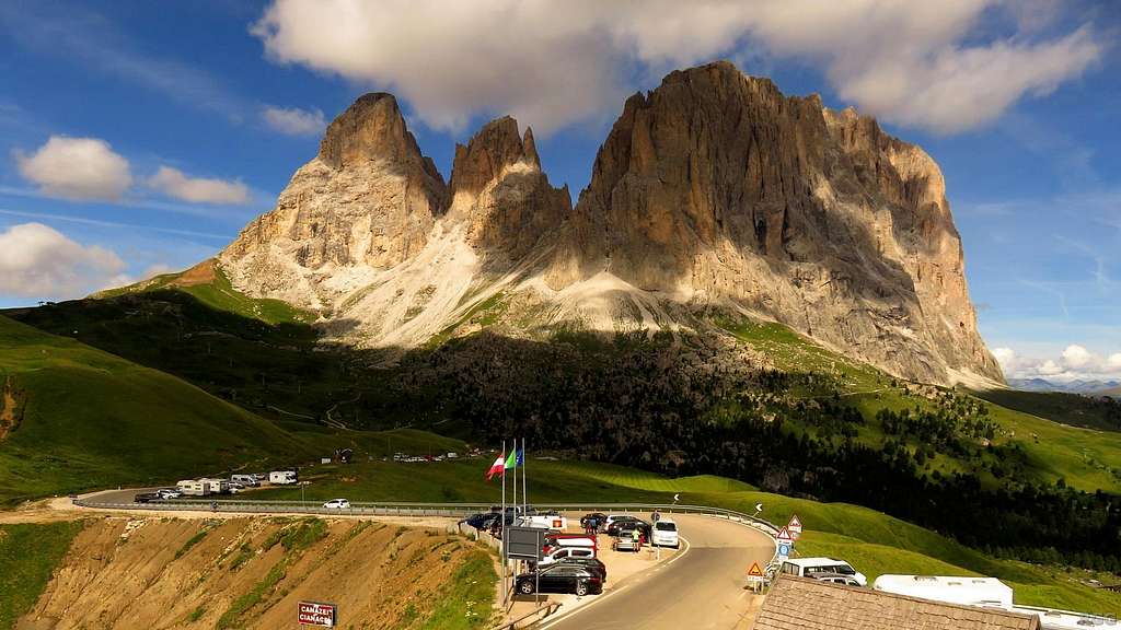 Sassolungo from the Sella Pass