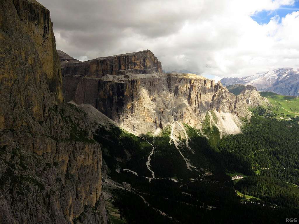 The sheer southwestern walls of the Sella Group