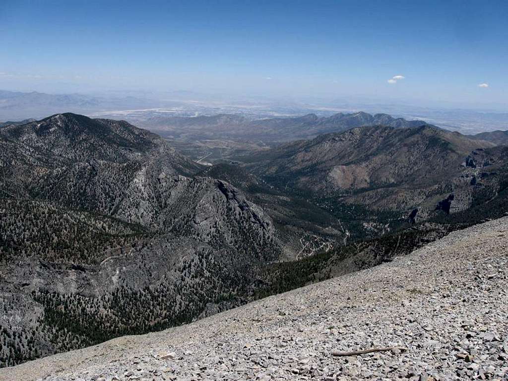 Looking East Down Kyle Canyon With the Las Vegas Valley in the Distance