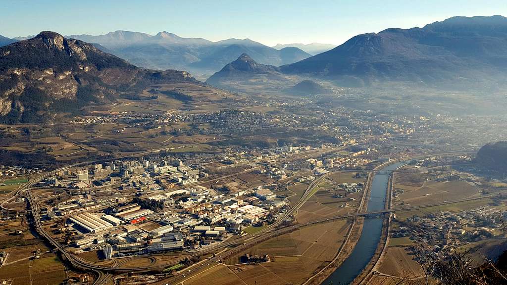 The town of Trento and Adige River from Sorasàss