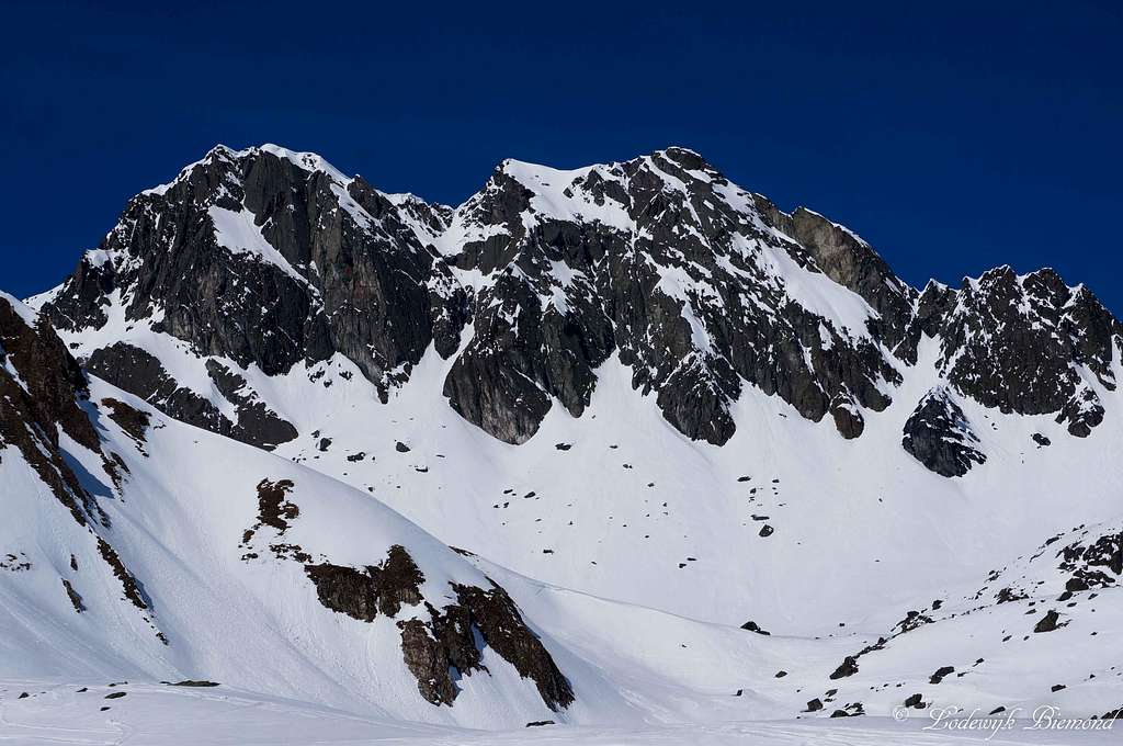 Burkelkopf (3034m) as seen from Alp Trida