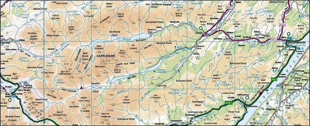 Glen Affric in relation to Loch Ness