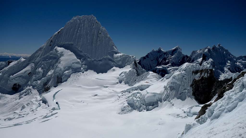 View of Alpamayo from the North Face of Quitaraju