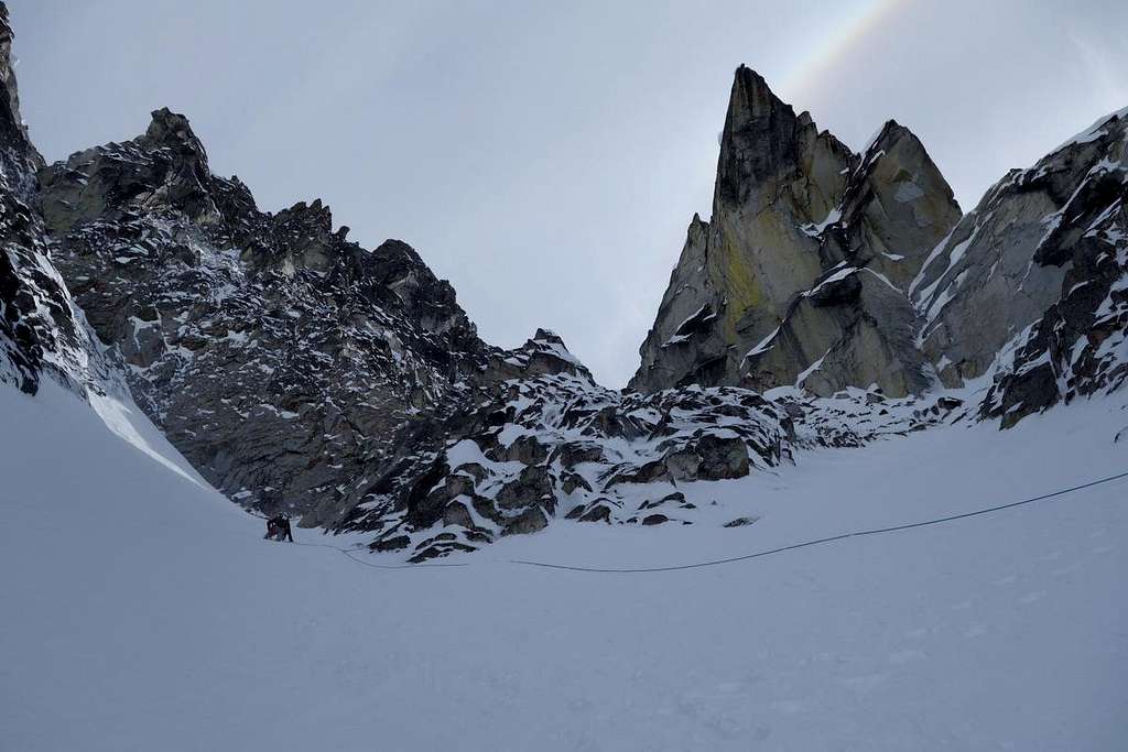 Dramatic  Spires rise above the Triple Couloirs
