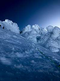 Looking up towards Pearly Gates. Perfect conditions, early May 2018