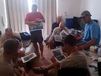 Team review of the maps and general strategy for the expedition