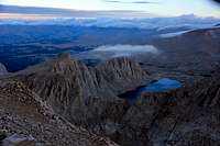 Morning view of Mt. Hitchcock, Hitchcock Lake and Bighorn Plateau from Mt. Whitney