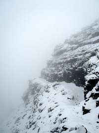 Trail behind Flinsch Peak gets sketchy in winter weather (Glacier N.P.)