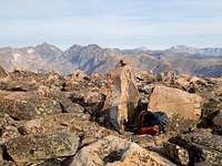 Rock cairn at summit of Snowbank Mtn