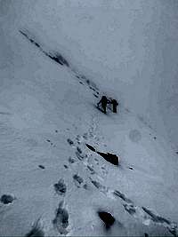 Traverse across snow filled gully unsure if we are on trail or not