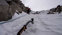Steep snow couloir leading to the Jakosiri summit