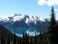 Mt Garibaldi (with Table and Mt Price) over Garibaldi Lake