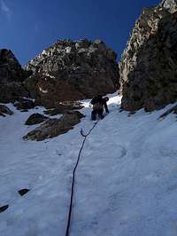 At the crux of the couloir....