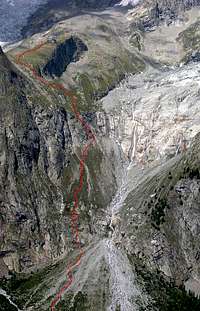 Route to Monzino Hut <br> seen  from the opposite side of Val Veny