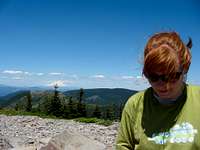 April at the summit of Chinidere Mt. with Mt. Adams in background