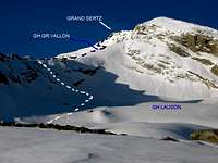 Normal route to Grand Sertz (Gran Serra) <i>3552m</i> through Lauson and Gran Vallon glaciers