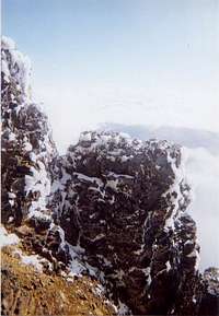 Icy rocks on the summit ridge