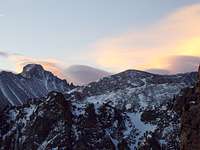 Longs Peak and Thatchtop before sunrise
