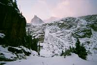 longs sunrise from black lake trough ski descent,, TR link