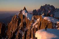 Sunset on the Aiguille du Plan and in the far background the Verte and Drus