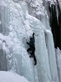 Ice climbing on Chia at Frankenstein Cliff