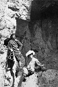 Beatrice Tomasson and her guide, Arcangelo Siorpaes, in the Cortina Dolomites, 1898
