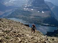 Tim approaching summit, Hidden Lake & Bearhat