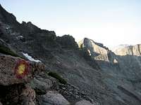 Longs Peak-End of the Ledges-Trough bieginning-Mount Meeker in the distance