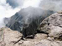 Longs Peak-Summit-From atop the Diamond Face-Looking down at Mount Meeker