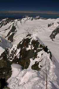 in descending the summit ridge