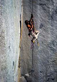 Carroll Holthaus jugging Ropes, Yosemite