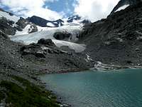 The toe of the glacier at Wedgemount Lake