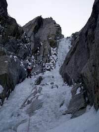 rappeling the upper crux ice pitch