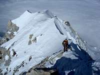 Makalu: Mick Parker climbing down the summit ridge