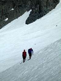 Josh and Evan ascending toward Bergstrom (North Palisade Glacier)