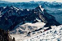 Grandes Jorasses and Dent du Geant seen from the Mont-Blanc summit