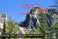 Photo overlay of North Face of Burgundy Spire