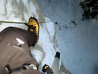 Rappelling down the ice-fall