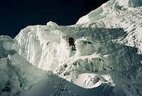 Rappelling the steep ice on...