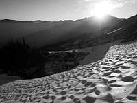 Sunrise over Glacier Peak hitting Sloan's glacier.