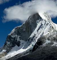 Huandoy Sur 6160 m summit in clouds