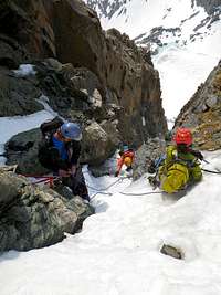Belaying the second ice crux