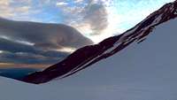 Spaceship shape lenticular cloud above Whitney Glacier, Mt Shasta